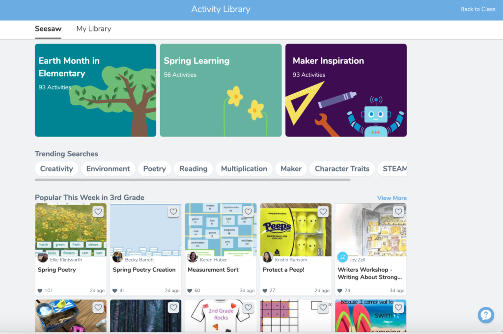 Seesaw app has so many wonderful features which enable classroom teachers to communicate with parents, create electronic portfolios, have students blogs, and assign students assignments from the activity library.