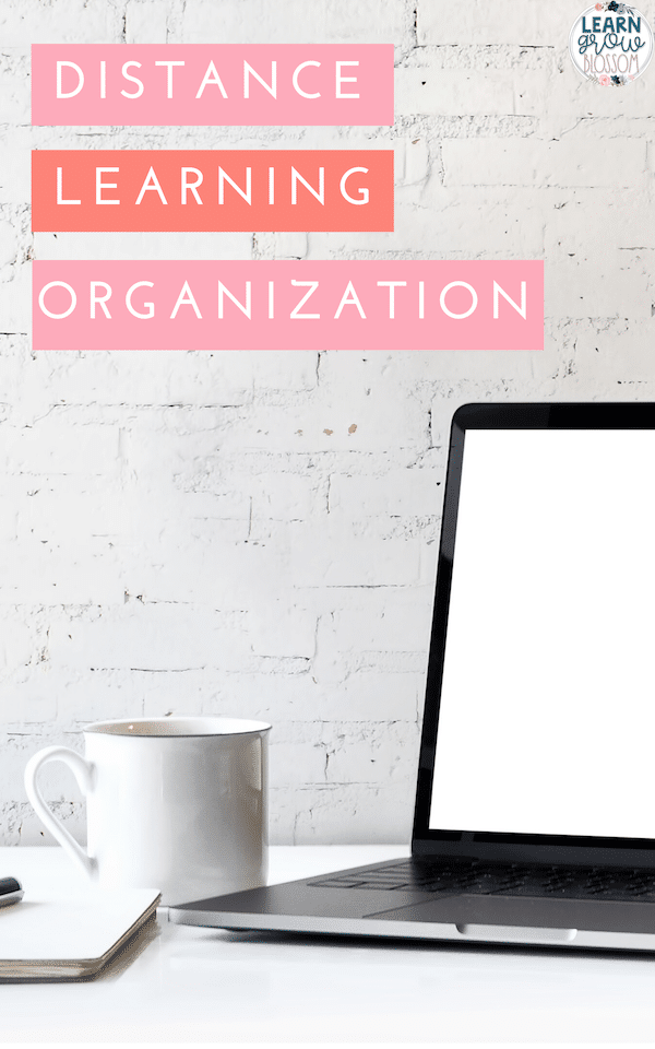 Pinterest Image - Laptop and mug of coffee with text "distance learning organization"