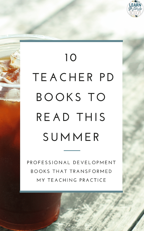 Pinterest graphic featuring iced coffee and title "10 Teacher Professional Development Books to Read this Summer" 
