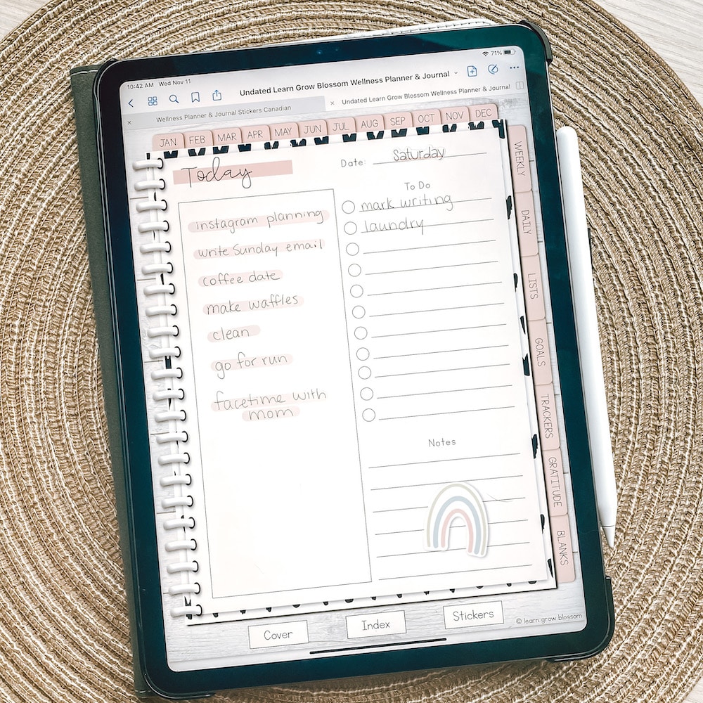 Digital Planner open on iPad to daily planning template