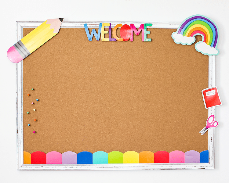 Back to school bulletin board with welcome sign 