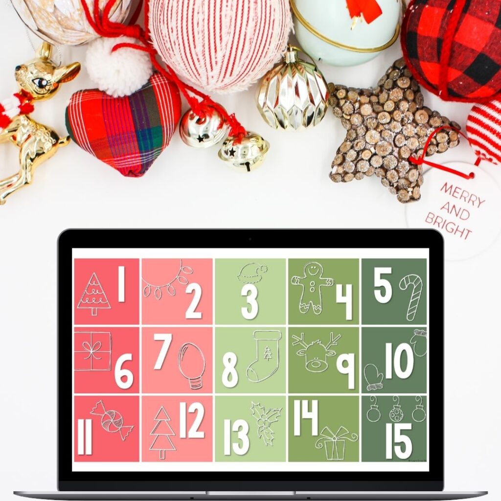 Teacher resource featuring a digital Christmas countdown calendar with fun ideas for Christmas activities for the classroom