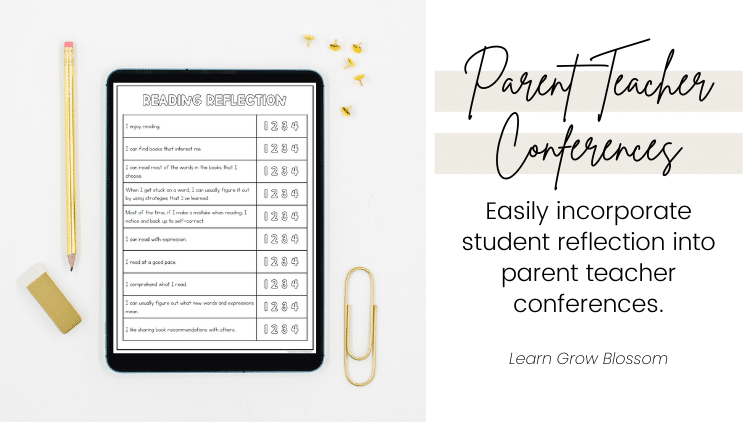 iPad showing digital version of student reflection sheet for parent teacher conferences