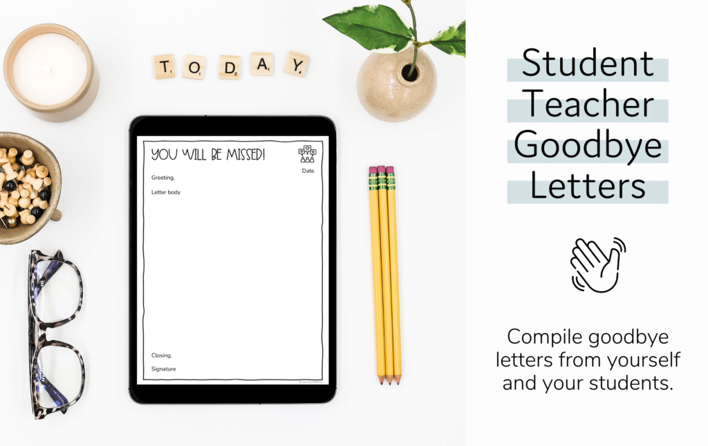 iPad image featuring a student teacher goodbye letter template