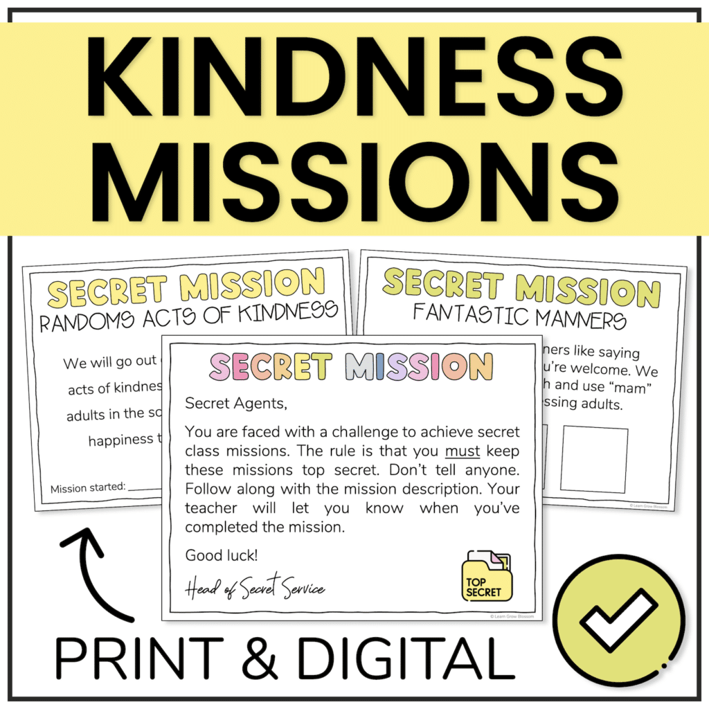 Kindness mission TpT product cover image as one of three Valentine's Day classroom ideas