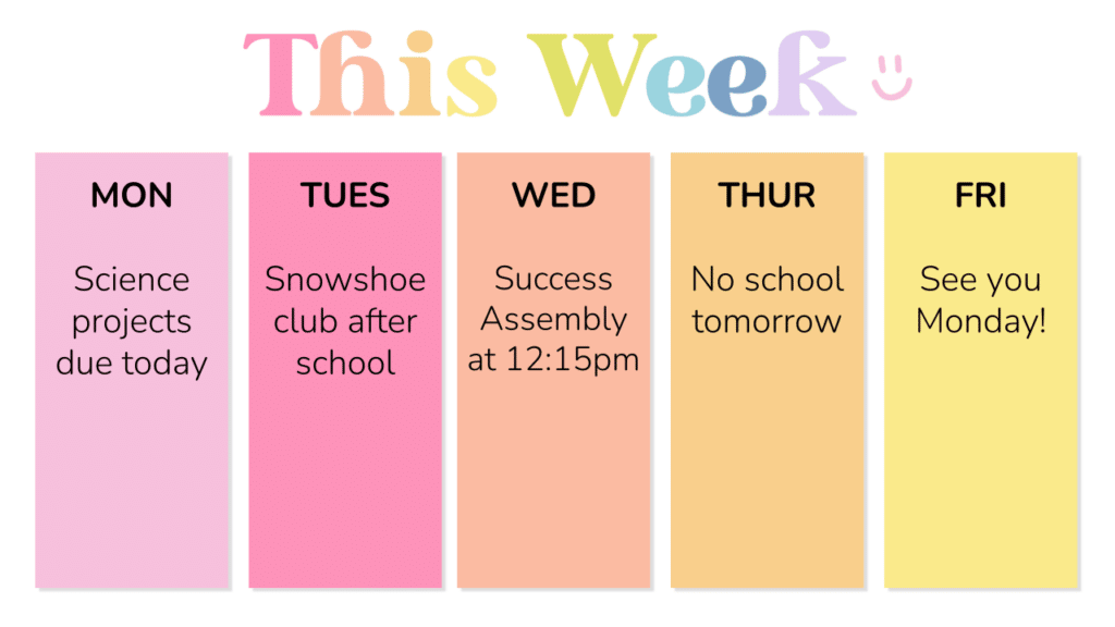 This Week Teacher Slide Templates featuring reminders for the week ahead