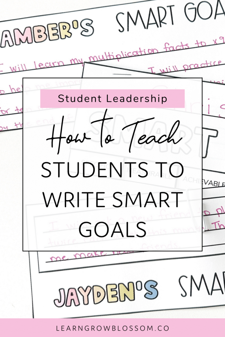 Student SMART goals bulletin board templates and title "How to Teach Students to Write SMART Goals"