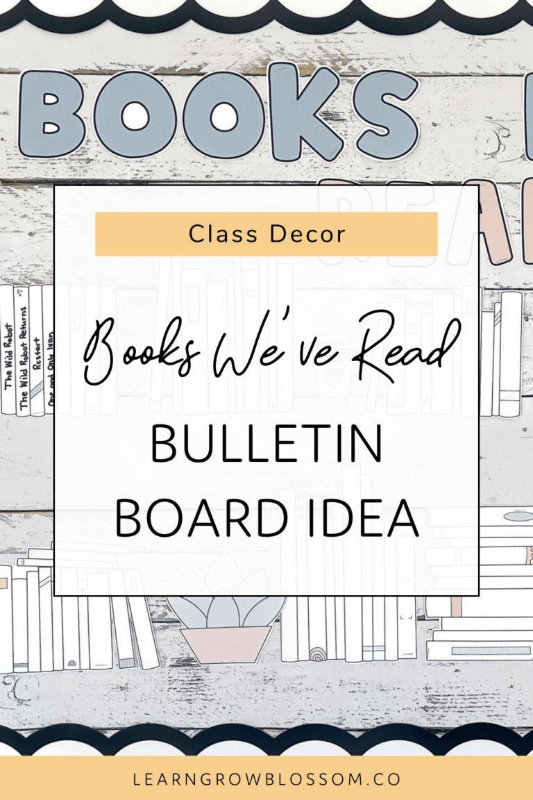 Reading bulletin board photo with a pin title that reads "Books We've Read Bulletin Board Idea"