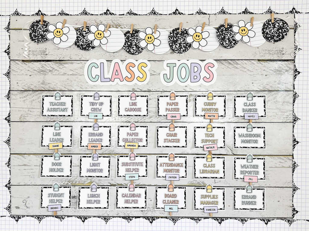 Composition notebook classroom jobs display