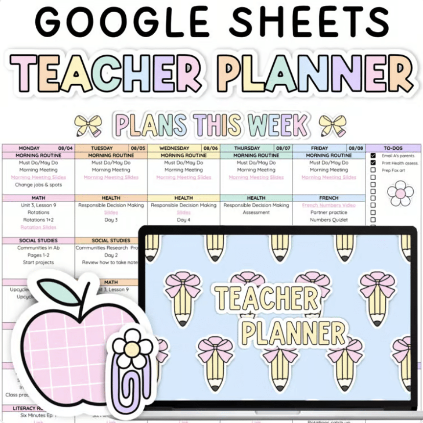 Pastel google sheets teacher planner cover