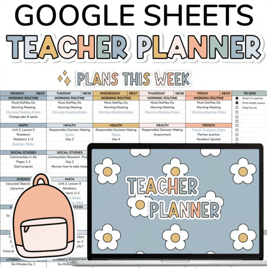boho google sheets teacher planner cover