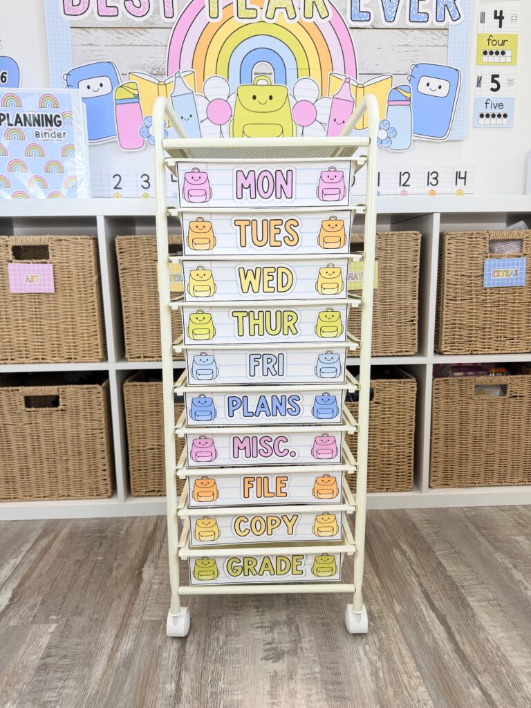 bright classroom decor rolling cart