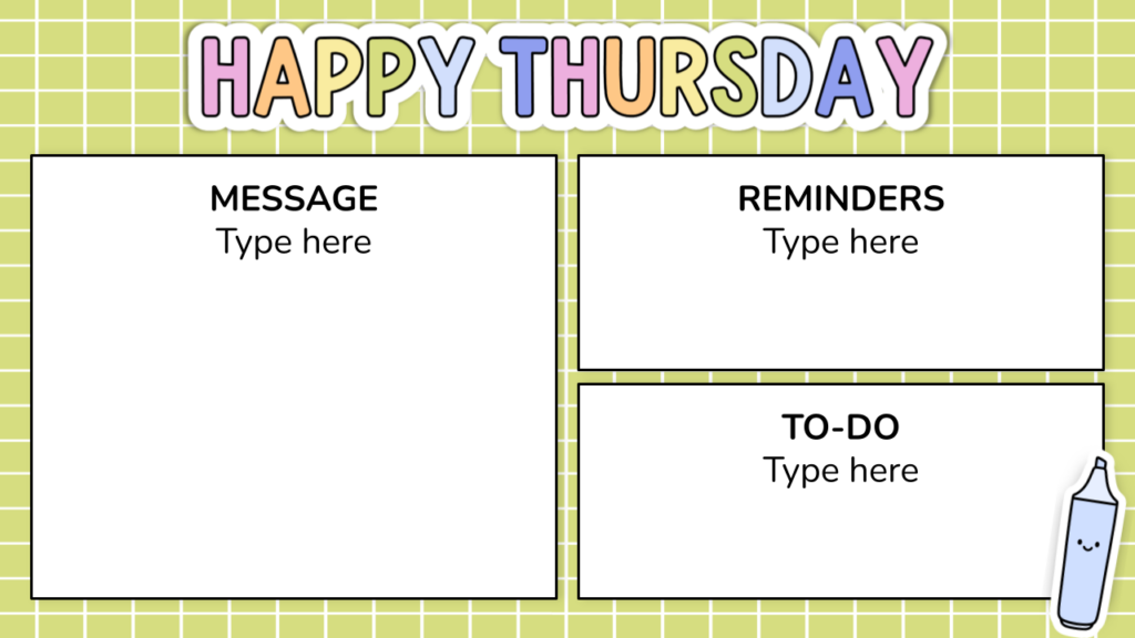 bright classroom decor screenshot of Thursday slide