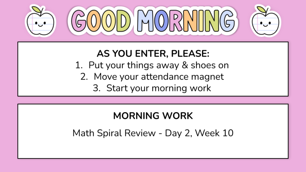 bright classroom decor screenshot of morning slide