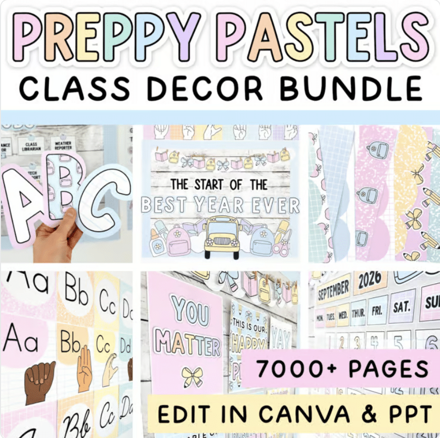 Preppy Pastel Classroom Decor bundle cover photo