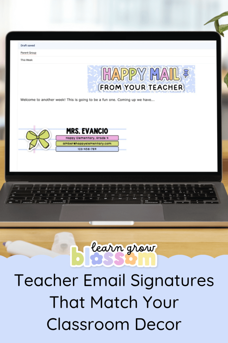 computer with email showing teacher email signature and header