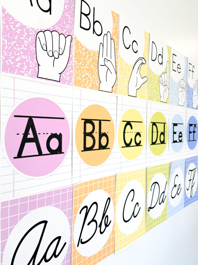 bright classroom theme alphabet posters