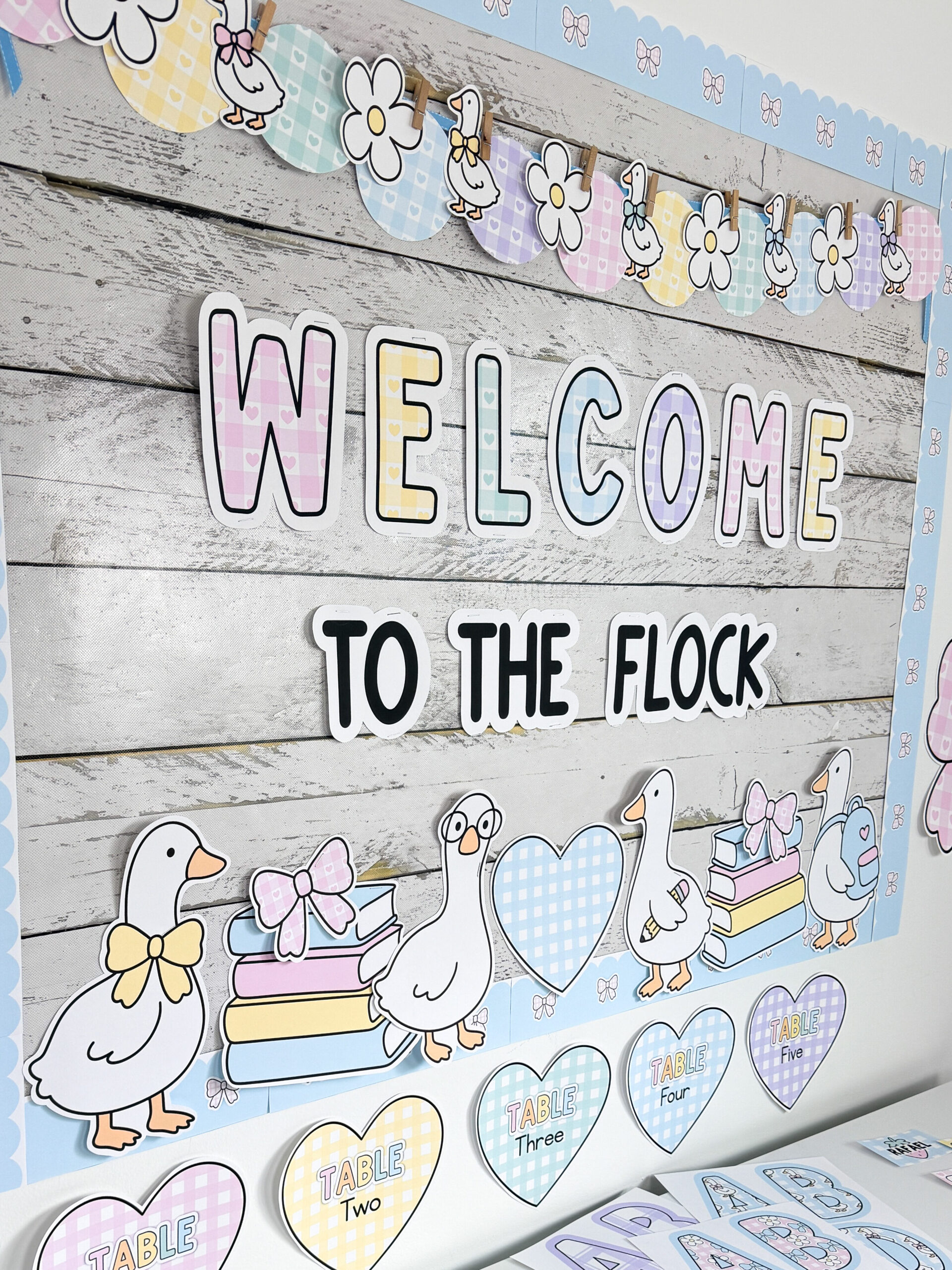 pastel silly goose classroom theme bulletin board