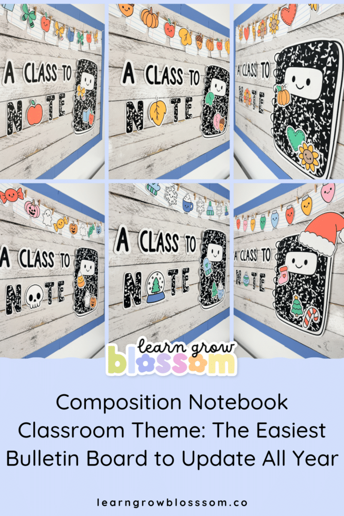 Composition notebook classroom decor growing bundle with seasonal bulletin board themes