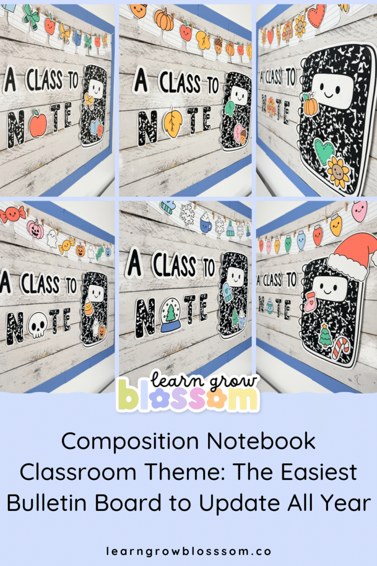 Composition notebook classroom decor growing bundle with seasonal bulletin board themes