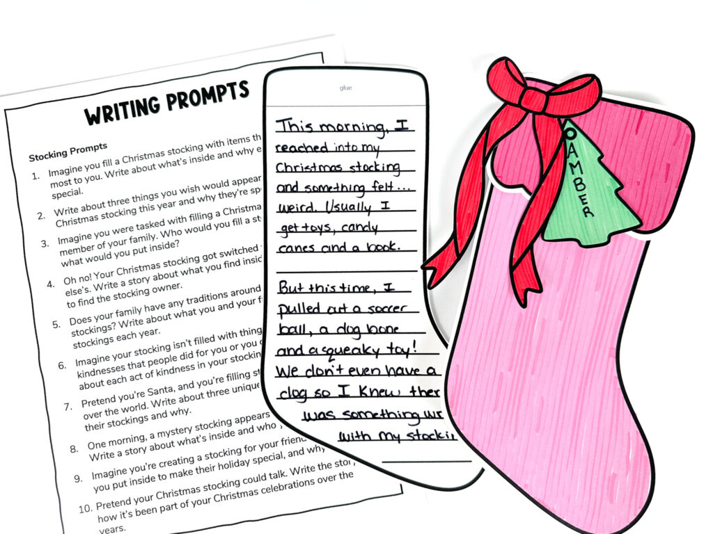 class Christmas crafts with stocking writing prompts