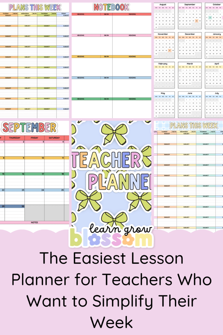 Digital lesson planner for teachers with weekly planning pages, calendars and organizational tools in Google Sheets